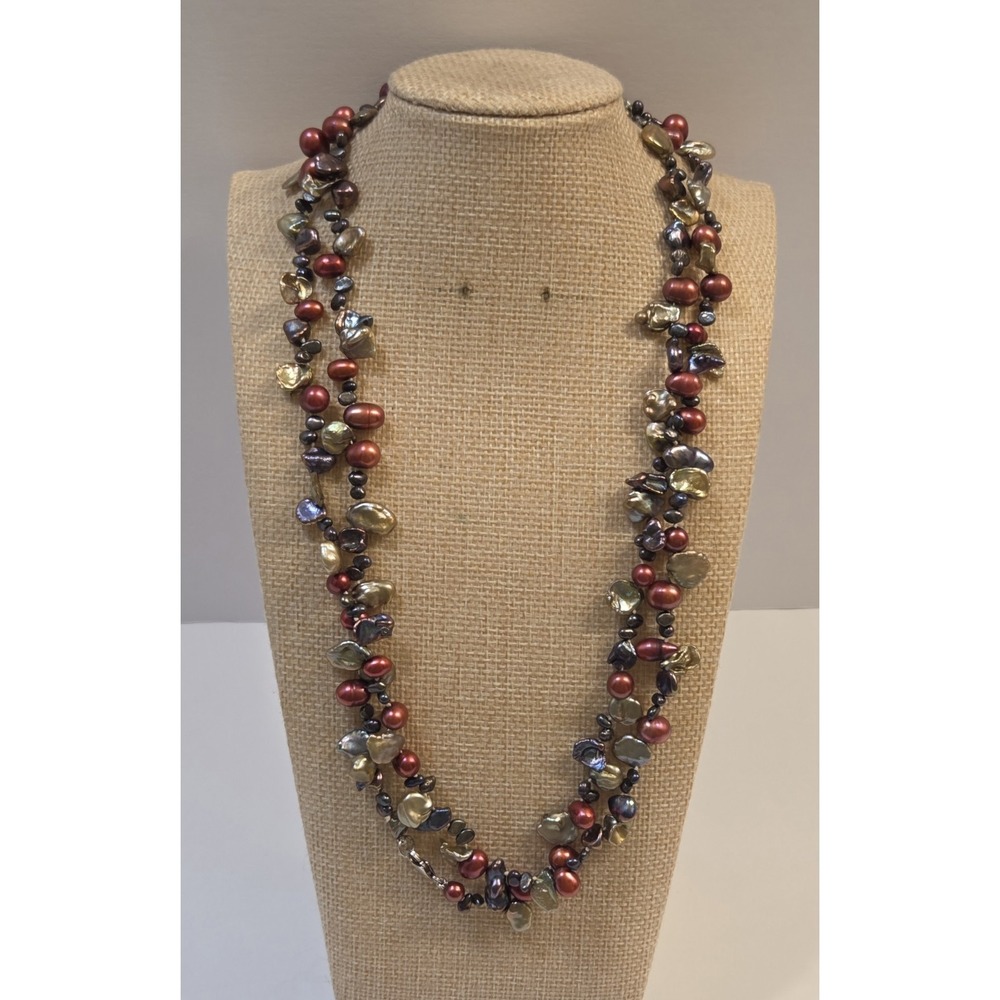 Extra Long Multicolored Freshwater Pearl Necklace Sterling‎ Silver Clasp 42"